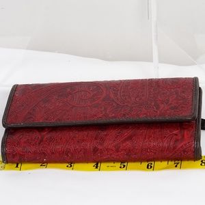 RELIC Tri-Fold Wallet-Red-Paisley Tooled Embossed